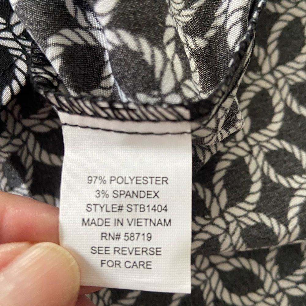 NY Collection Black and White Mandarin Collar Blouse Size Large - Picture 5 of 13